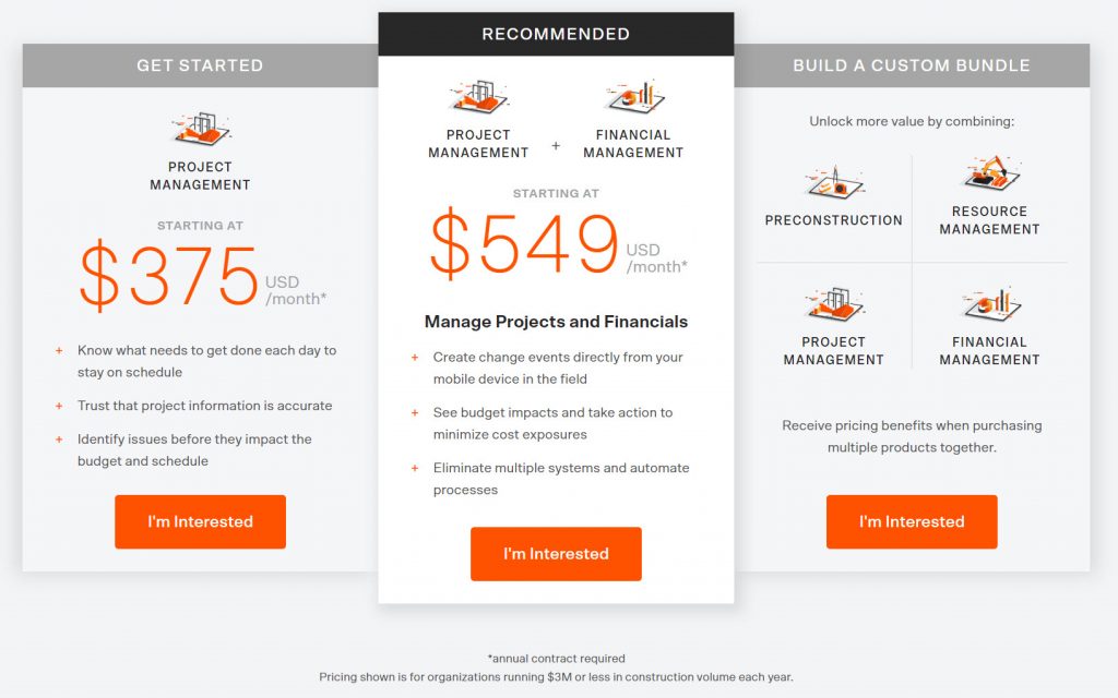 procore construction software cost